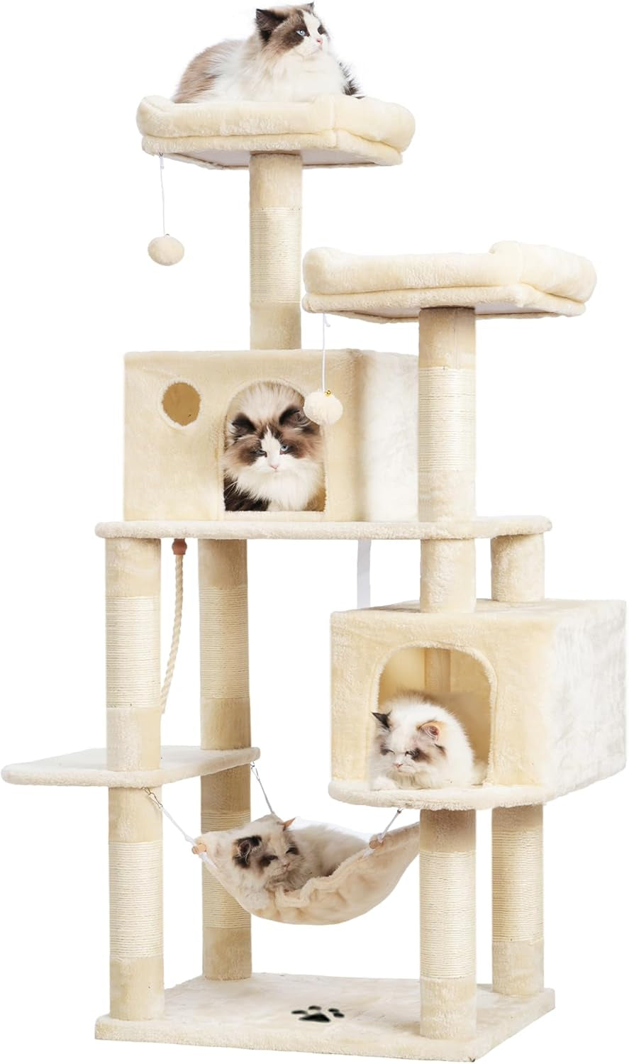 Ultimate Cat Paradise: Spacious Multi-Level Cat Tree with Cozy Condos, Hammock, and Durable Sisal Scratching Posts - Beige
